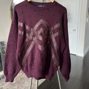 Vintage Men's Maroon Sweater by Signor Angelo - Italian, Leather Detail